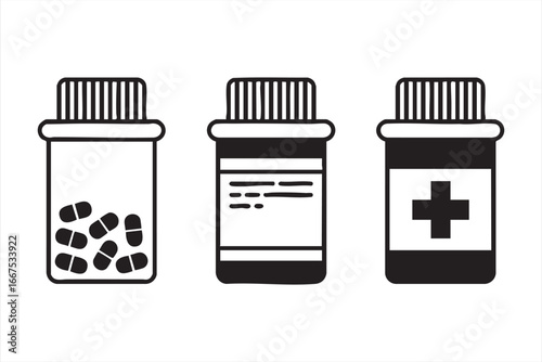 Pharmaceutical pill bottles with labels for healthcare and pharmaceutical designs