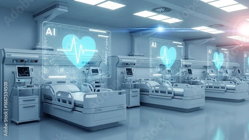 Futuristic Hospital Intensive Care Units with Advanced Medical Equipment, Automated Monitoring Systems, and High-Tech Healthcare Technology for Patient Care and Medical Innovation