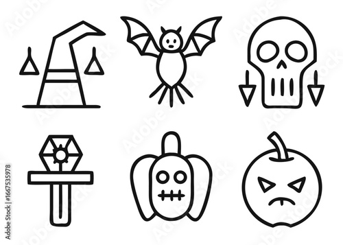 A comprehensive collection of spooky graphic elements for your festive autumn celebrations featuring adjustable line thickness for creative customization and a variety of thematic illustrations