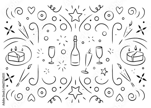 Charming hand drawn chalk style vintage new year celebration graphic collection featuring whimsical elements and festive typography perfect for seasonal greetings and party invitations