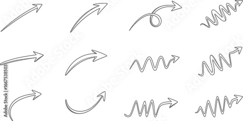 Collection of hand-drawn arrow shapes, perfect for adding a touch of creativity to your design projects