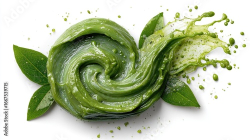 Green swirl, splash, and leaves