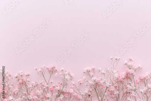 Pink Gypsophila Flowers on Pink Background.