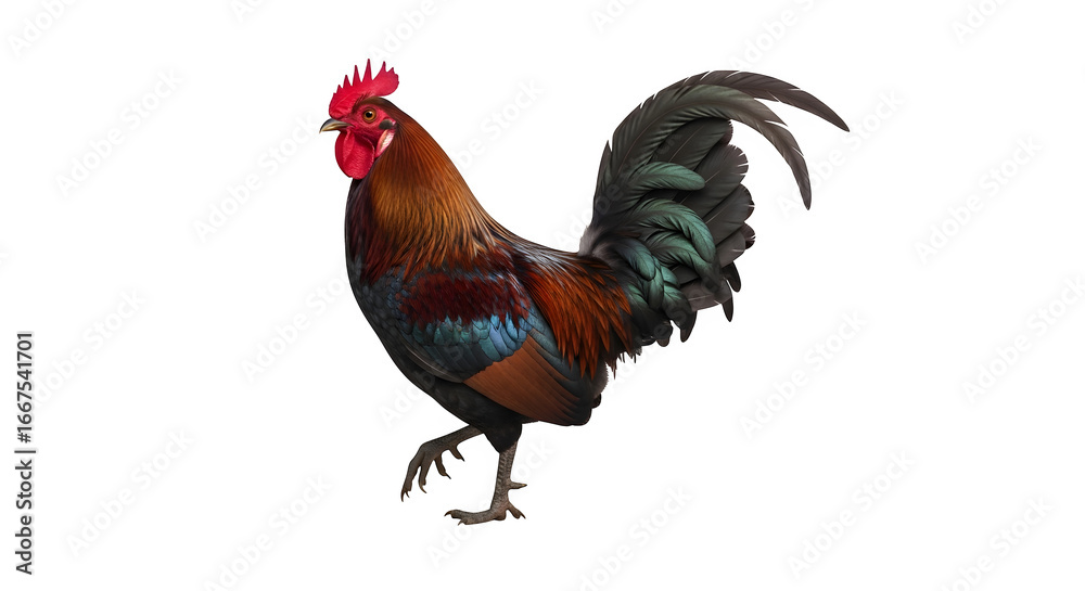 Fototapeta premium Majestic rooster with vibrant plumage struts against