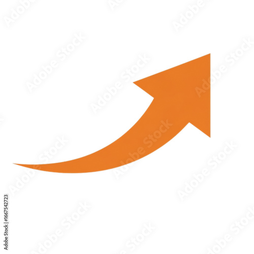 Orange curved arrow pointing upwards growth isolated on a transparent background
