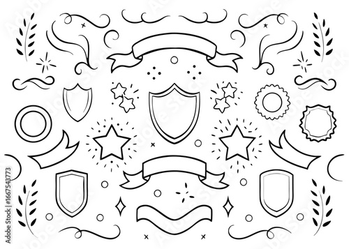 Elegant laurel wreath shield adorned with majestic wings and flowing banners for promotional displays
