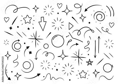 Artistic hand drawn arrow shape with brush stroke underline element for creative design projects and visual communication