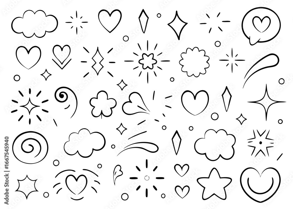 Naklejka premium Hand drawn marker pen heart brush strokes collection featuring various artistic styles and romantic embellishments for creative projects