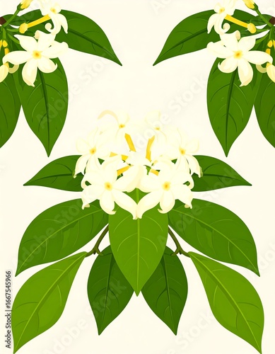 Floral pattern with white flowers and green leaves