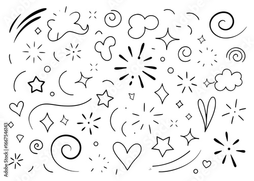 Artistic hand drawn strokes and lines created with marker pen and pencil for graphic design projects and creative artworks