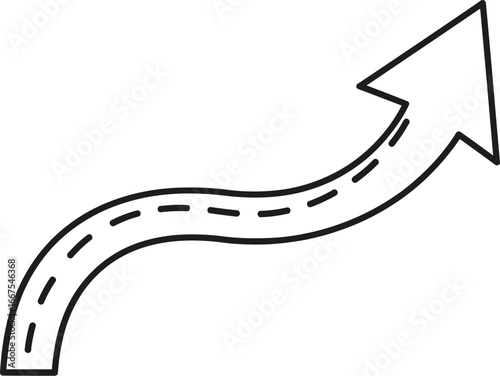 A winding arrow pointing upwards, suggesting a curved path or direction with a simple and clean design
