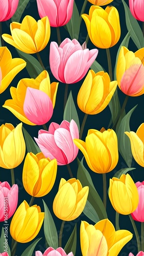 Floral tulip pattern, vibrant