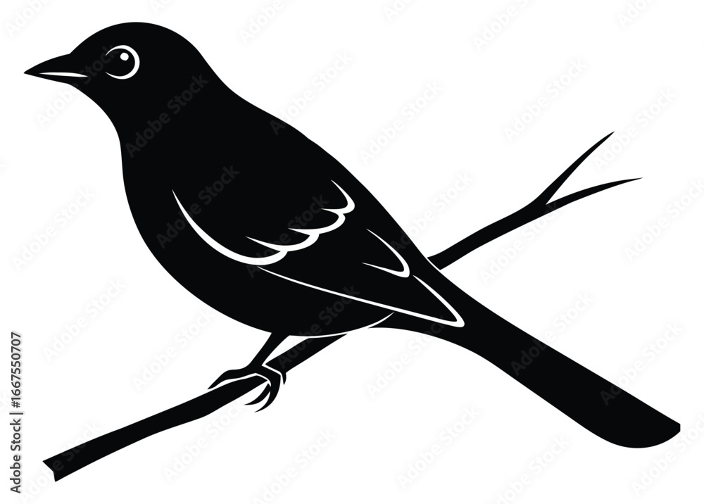 Obraz premium Elegant black bird perched on a branch in minimalist design style