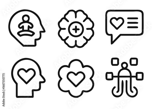 Comprehensive collection of mental wellness and psychological support symbols for professional use and communication purposes