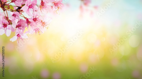 Cherry Blossom Branch on Bokeh Background.