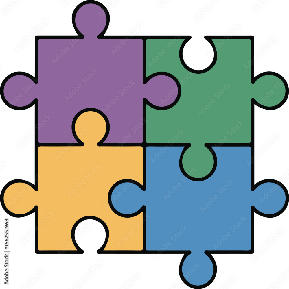 Obraz premium jigsaw, puzzle, icon, problem, solving, solution, teamwork, strategy, connection, simple, minimal, color, illustration, vector