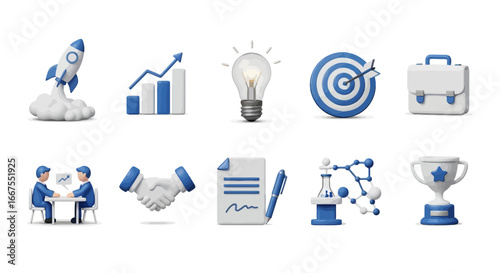 From Launch to Victory A Comprehensive 3D Icon Collection for Business Strategy and Development