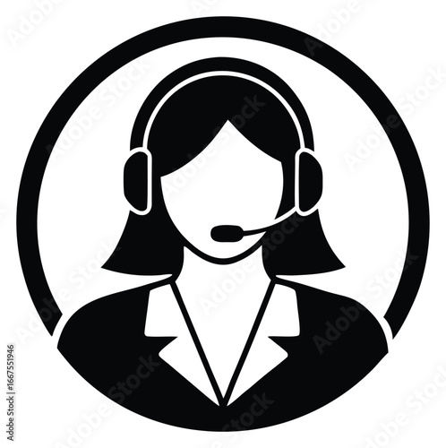 Female call center agent with headset icon vector illustration design