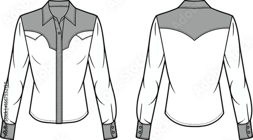 long sleeve shirt fashion design sketch Western style