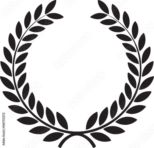 laurel, wreath, symbol, victory, honor, award, champion, achievement, success, noble, simple, solid, black, design, vector