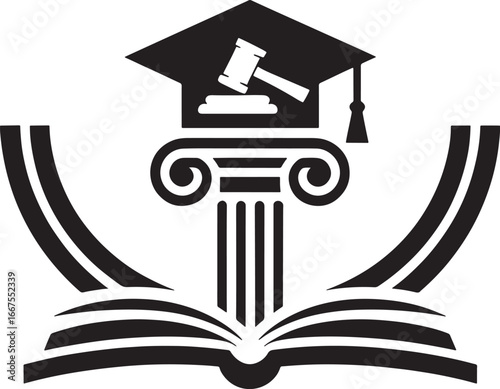 Legal education and justice symbol with open book and gavel
