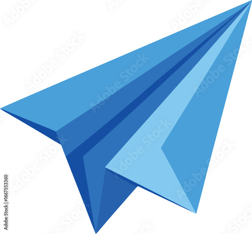 Blue origami paper airplane flying