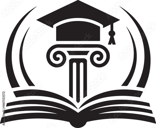 Academic achievement symbol featuring graduation cap and open book