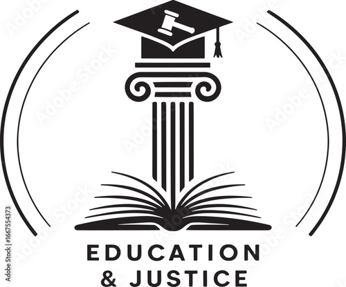 Education and justice emblem with column and graduation cap
