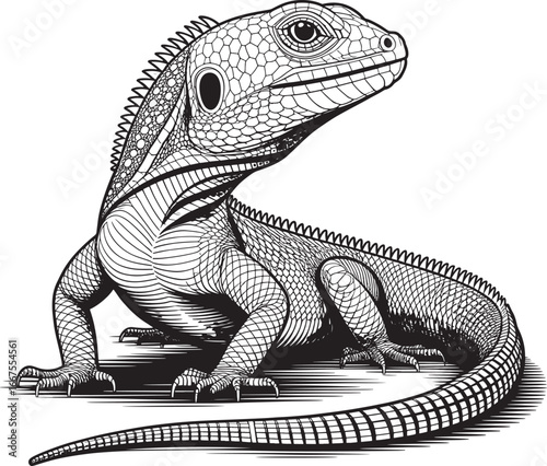 lizard black and white illustration of a bearded dragon lizard