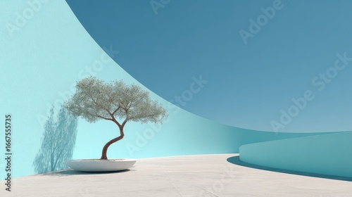 Minimalist zen garden, light teal curves