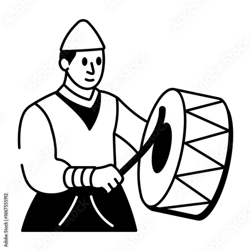 A drawing style icon showing a persian drummer

