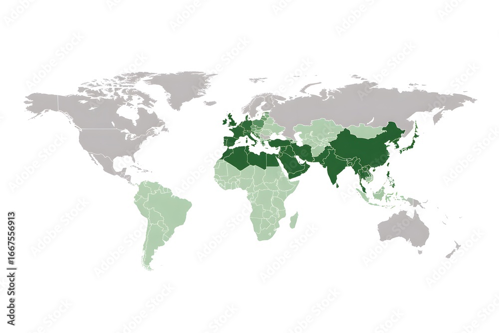 Fototapeta premium A world map with the Middle East region highlighted in green, indicating it is where the focus lies. 