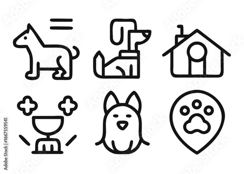 Comprehensive pet care services icons featuring grooming veterinary and wellness elements for animal health businesses