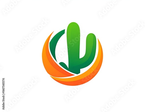 Abstract logo featuring a stylized cactus within a circular, orange and green design