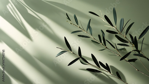 Delicate green leaves with soft sunlight shadows