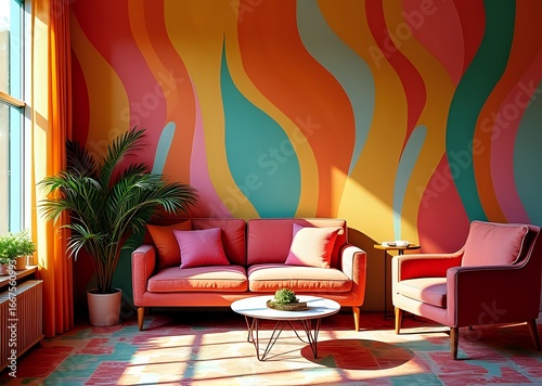 Vibrant Retro Living Room Interior