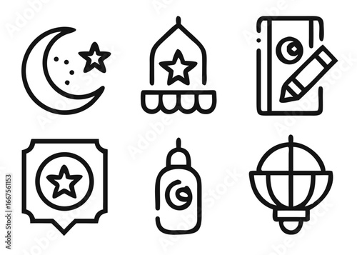 Comprehensive collection of islamic cultural symbols and motifs for religious observance and festive celebrations with adjustable line thickness