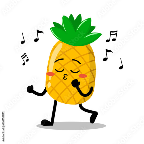 Cute Hand Drawn Pineapple Walking and Whistling