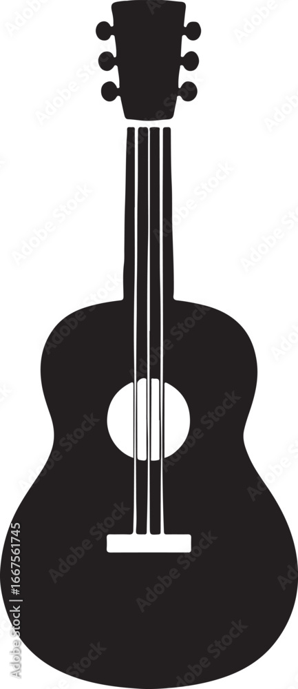Fototapeta premium Guitar silhouette vector illustration isolated on white background perfect for music and design use.
