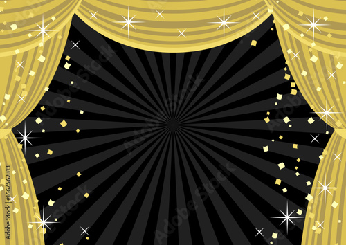 ブラックフライデー背景、横、集中線、イラスト、かわいい、金幕