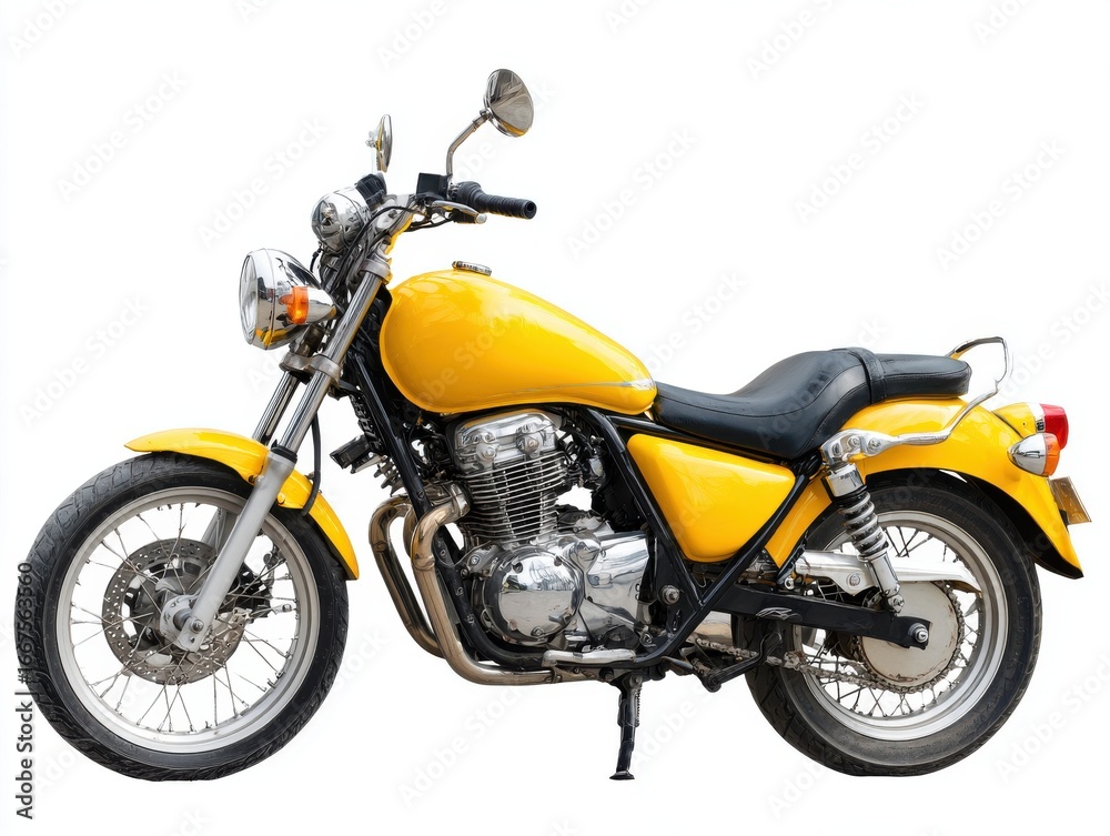 Fototapeta premium Vibrant Yellow Cruiser Motorcycle on White Background