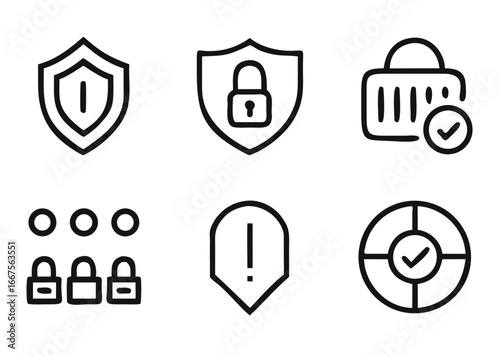 Comprehensive collection of digital security and password protection shield icons for online safety and data privacy applications