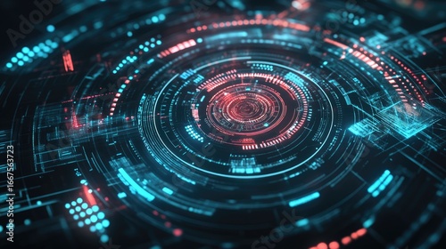 Wallpaper Mural Futuristic digital interface featuring glowing circular patterns. Ideal for technology, innovation, and data visualization themes. Perfect for various design and creative projects. Torontodigital.ca