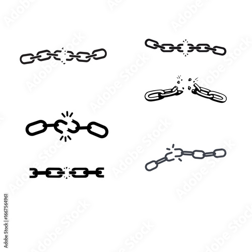 Broken chain icon set.