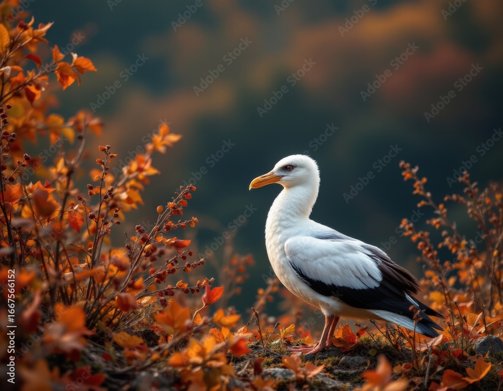 Obraz premium Seagull in Autumn Landscape
