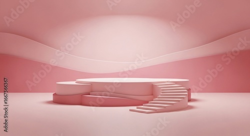 Elegant pink stage with stairs for product display and marketing campaigns