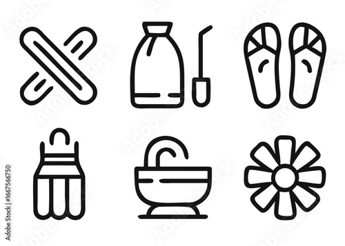 A comprehensive collection of wellness and spa themed graphic elements featuring adjustable line weight for versatile design applications