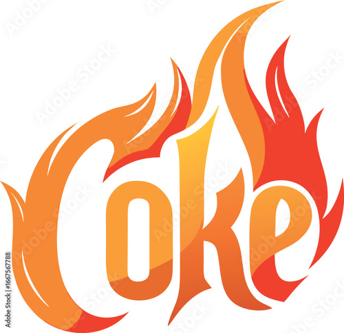 Stylized typography design with vibrant orange and red flames creating a powerful and energetic visual