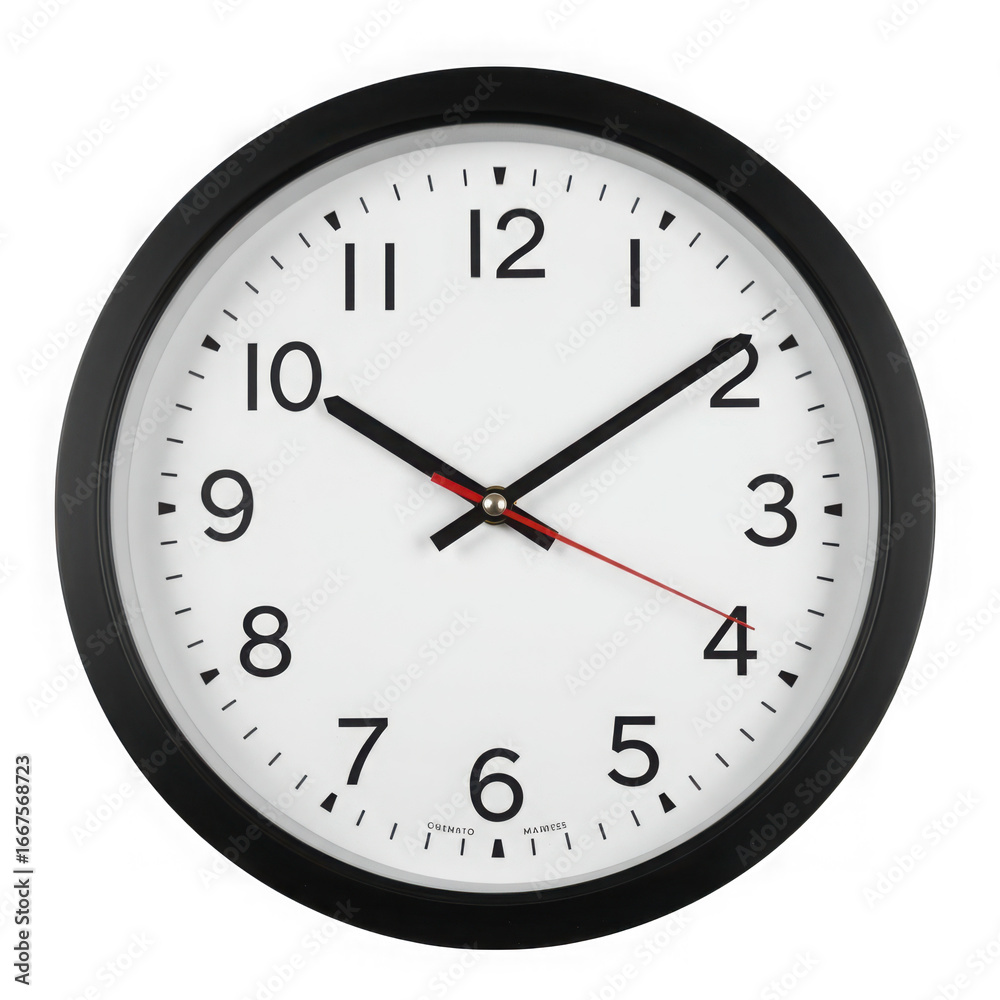 Classic analog wall clock with black frame isolated on transparent background Classic analog wall clock with black frame isolated on transparent background