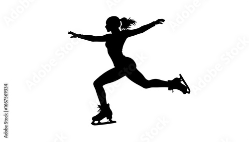 Figure skater silhouette, dynamic pose, ice rink